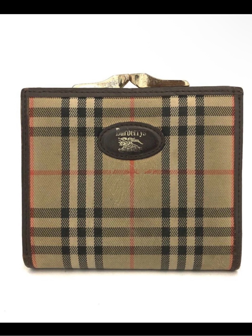 ECU Burberrys Nova Check Canvas Leather Bifold Wallet Beige/6CH1048